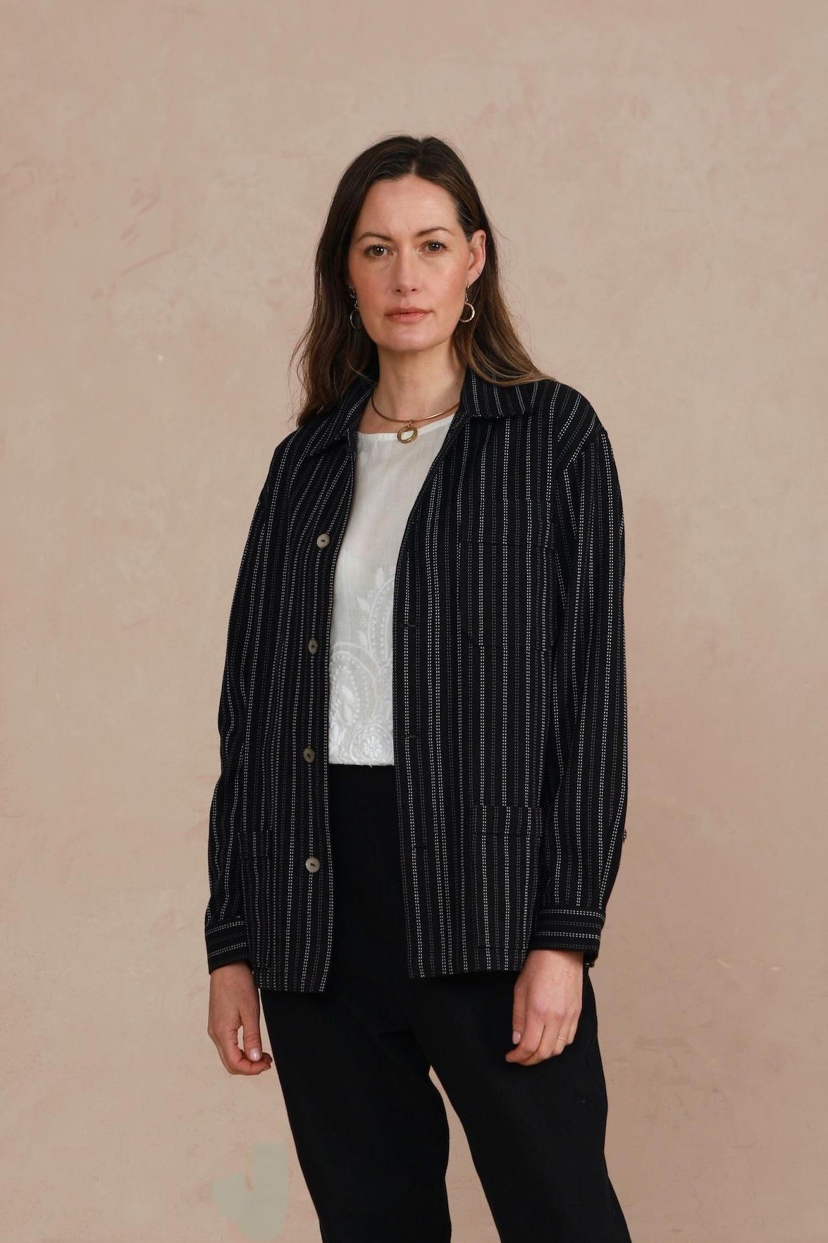 Women's Shacket - Black Stripe Stitch