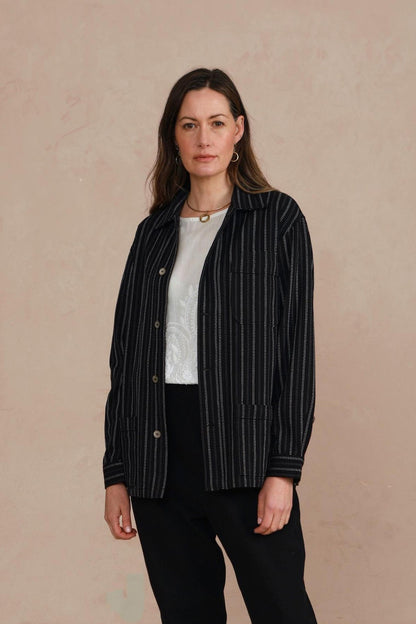 Women's Shacket - Black Stripe Stitch