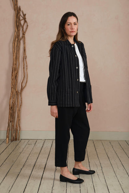 Women's Shacket - Black Stripe Stitch