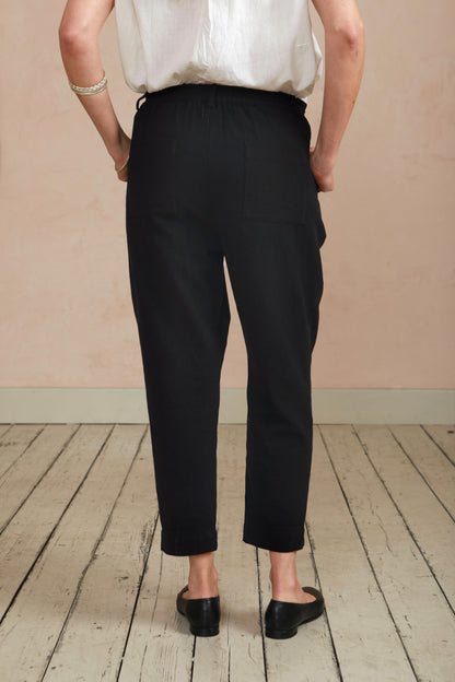 French Trousers in Handwoven Organic Cotton - Black Twill