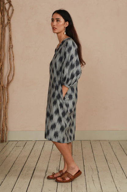 Tunic Dress - Grey Ikat Weave