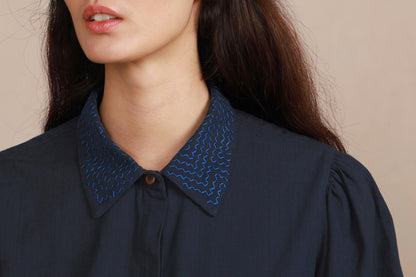 Effie Puff Sleeve Blouse - Navy