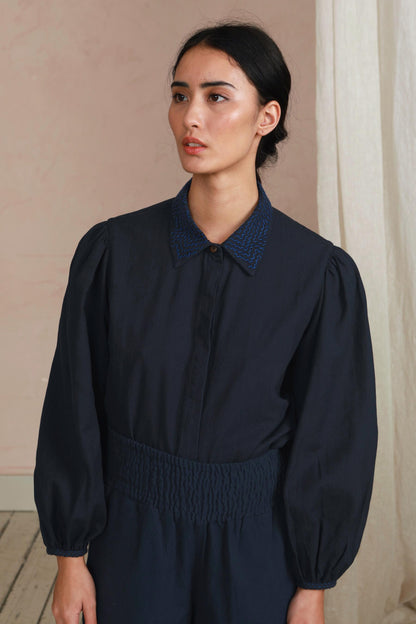 Effie Puff Sleeve Blouse - Navy