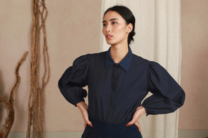 Effie Puff Sleeve Blouse - Navy