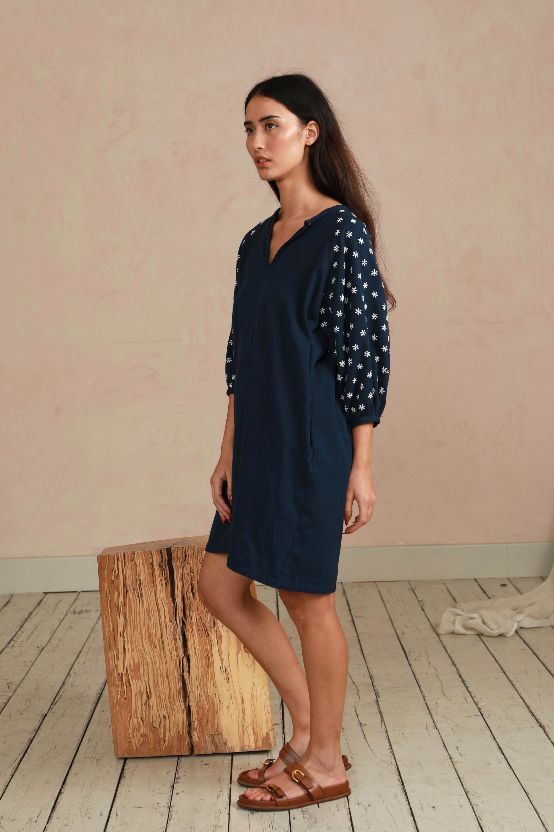 Daisy Dress - Hand Embroidered - Navy Indilisi Daisy Dress - Hand Embroidered - Navy Indilisi