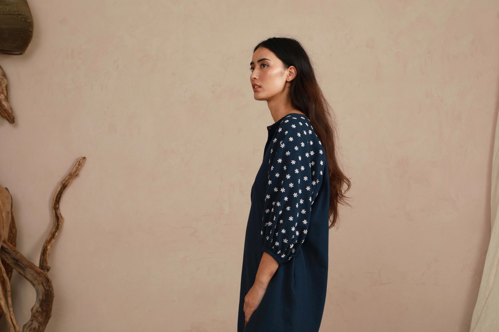 Daisy Dress - Hand Embroidered - Navy Indilisi Daisy Dress - Hand Embroidered - Navy Indilisi