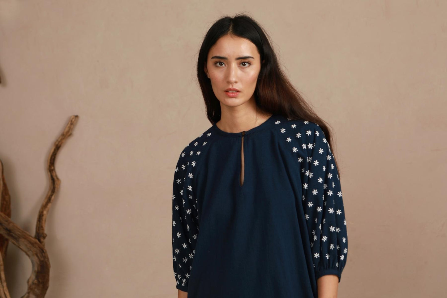 Daisy Dress - Hand Embroidered - Navy