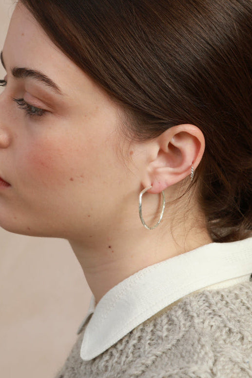 Beaten Hoop Earrings - Silver-Plated - Handmade