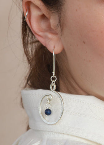 Lapis Swirl Earrings - Silver-Plated - Handmade