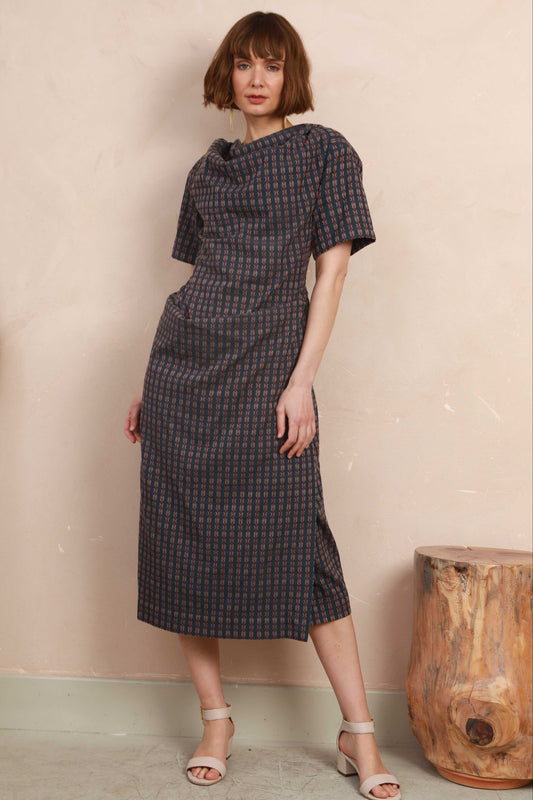 Phoebe Dress in Blue Jacquard