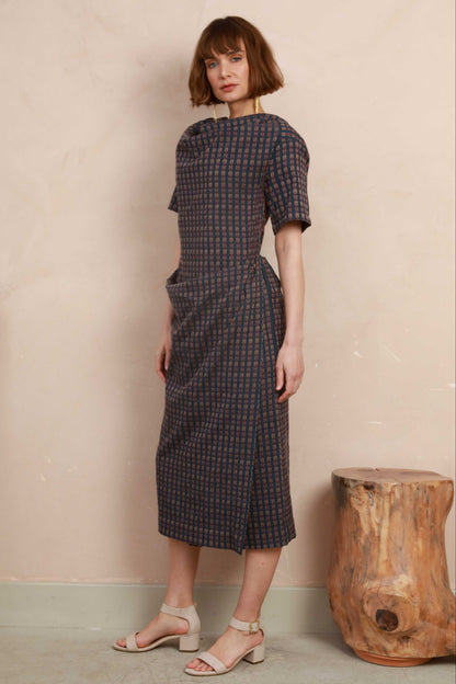 Phoebe Dress in Blue Jacquard