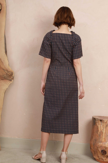 Phoebe Dress in Blue Jacquard