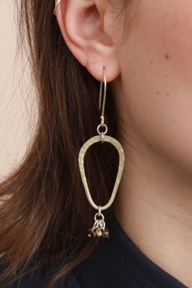 Oval Garnet Earrings - Silver-Plated - Handmade