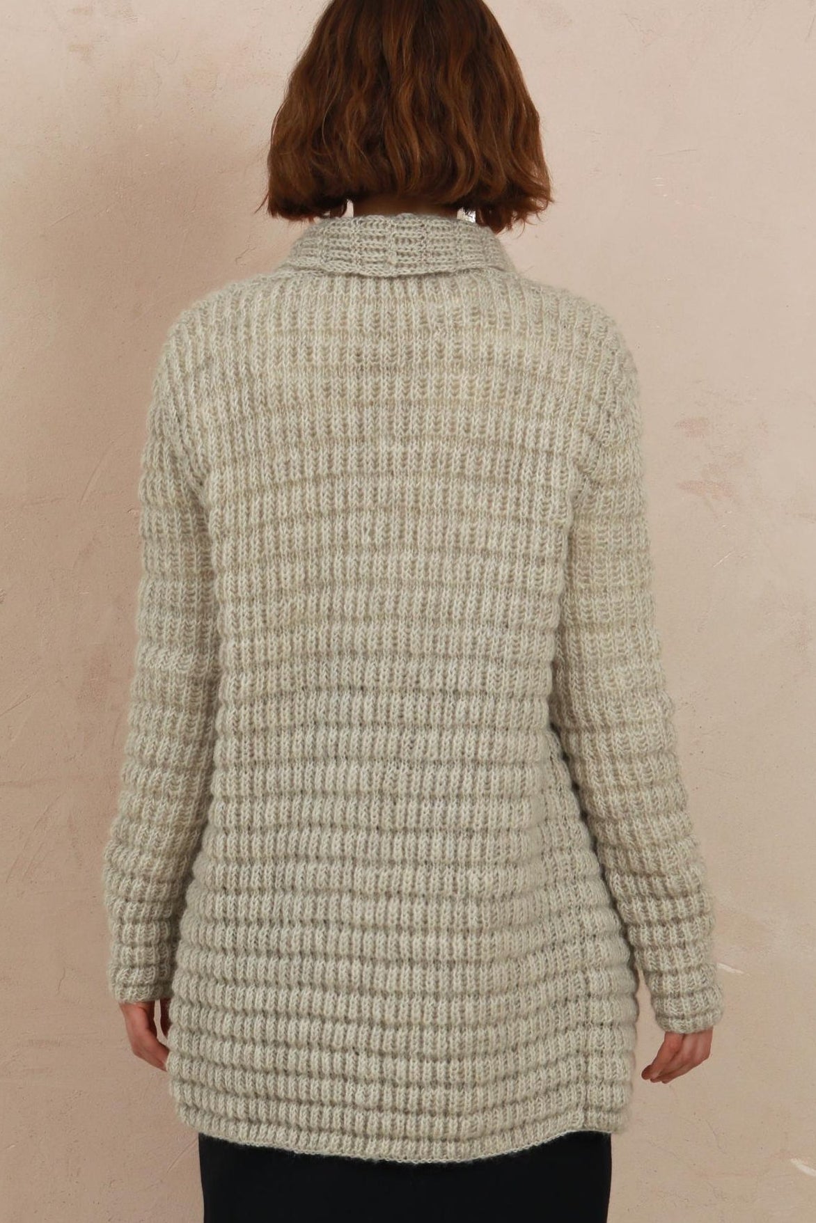 Waffle Long Cardigan - Natural Light Grey - Hand-Knit in 100% Sheep Wool