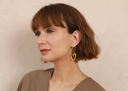 Heart Earrings - Textured Brass - Handmade