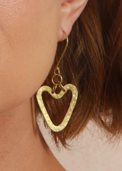 Heart Earrings - Textured Brass - Handmade