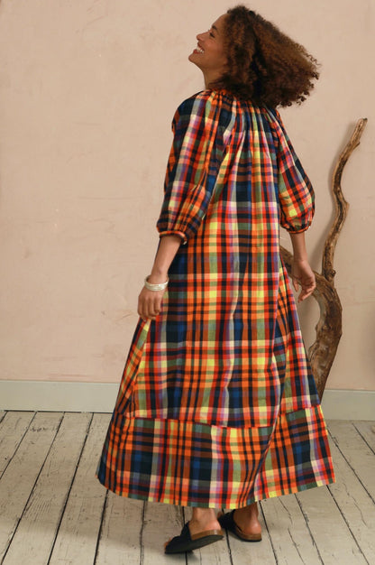 Safari Dress - Multi Check with tie belt