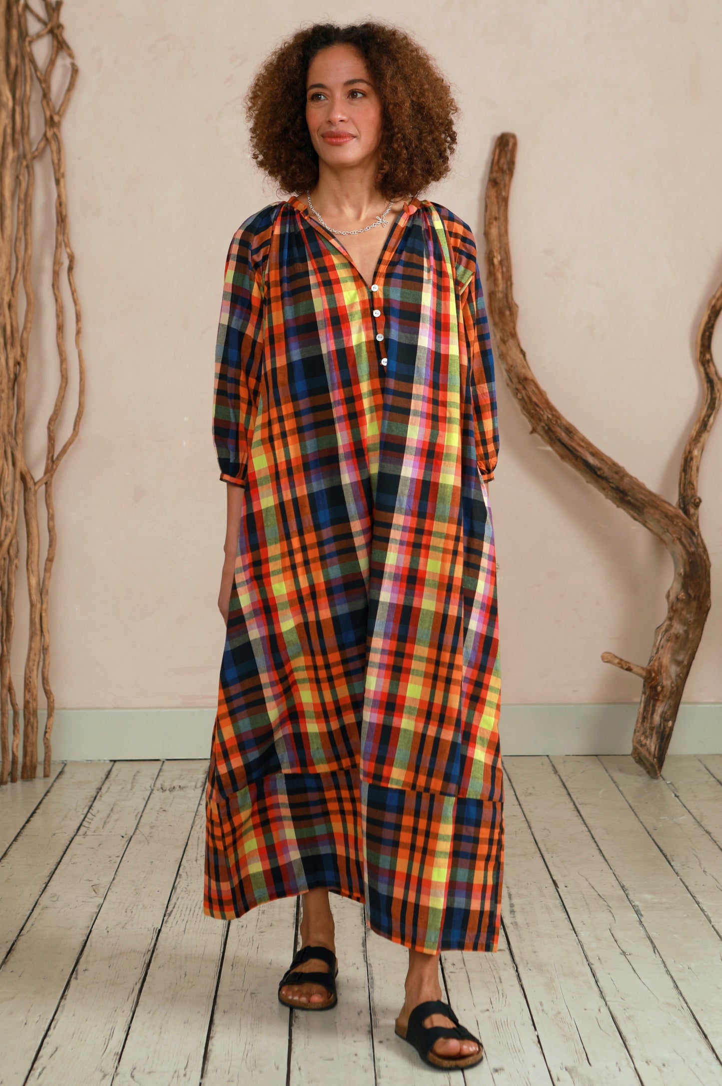 Safari Dress - Multi Check with tie belt