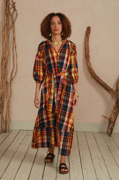 Safari Dress - Multi Check with tie belt