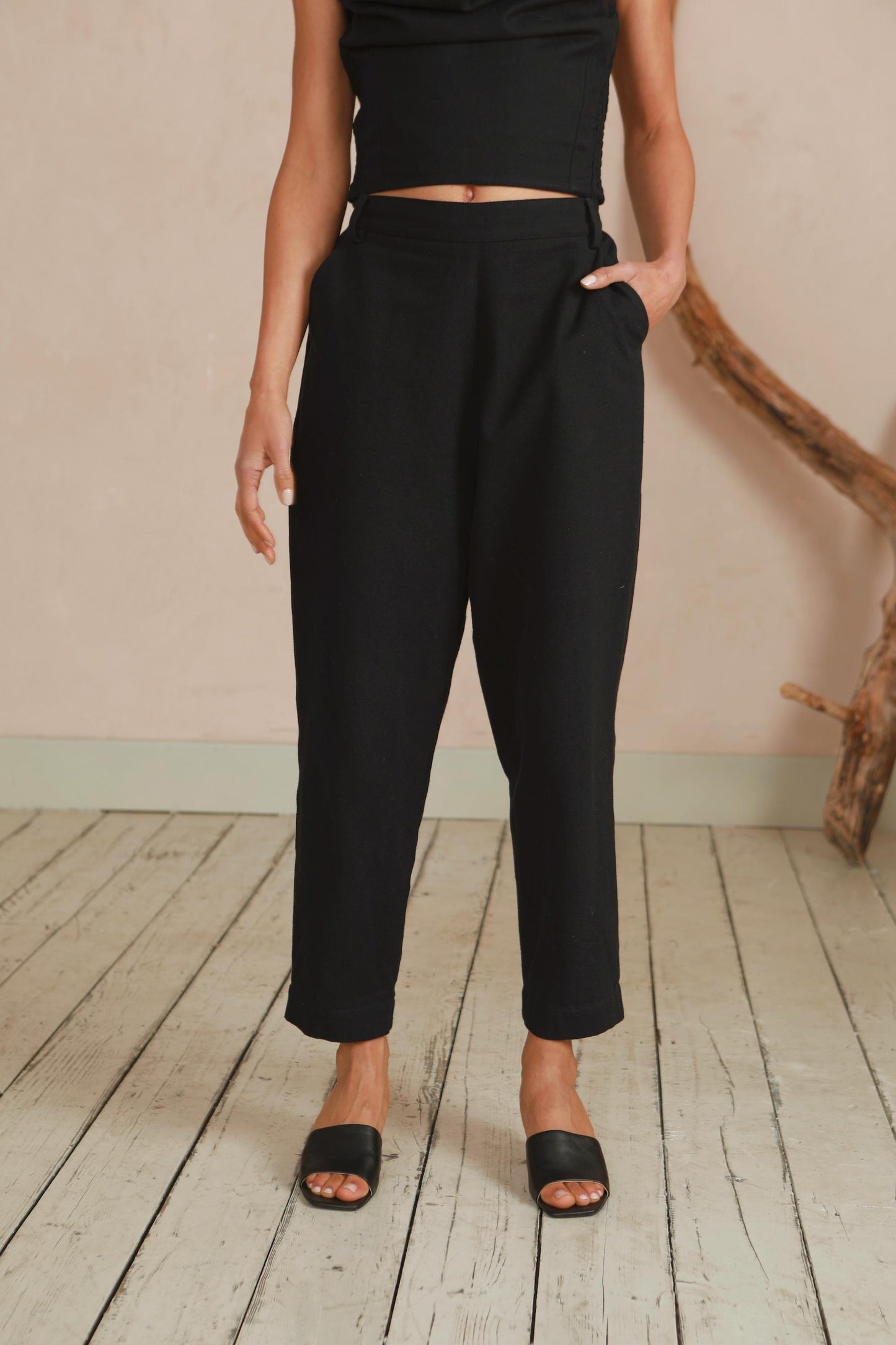 French Trousers in Handwoven Organic Cotton - Black Twill