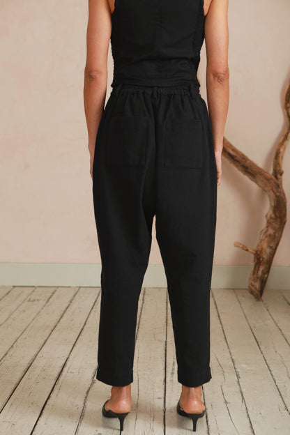 French Trousers in Handwoven Organic Cotton - Black Twill