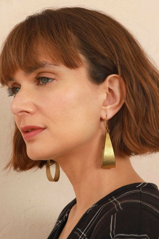 Basket Loop Earrings - Brass - Handmade