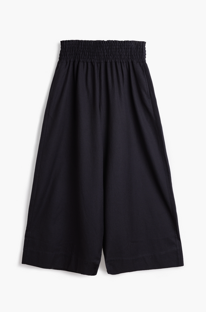 Wide Leg Trousers in Handwoven Organic Cotton - (Medium Weight Twill) - Solid Black