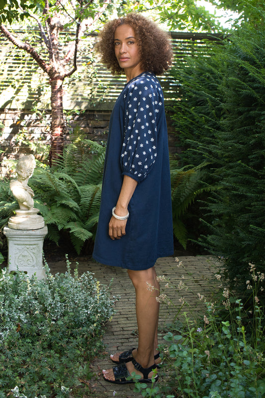 Daisy Dress - Hand Embroidered - Navy