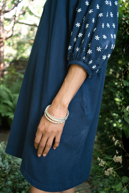Daisy Dress - Hand Embroidered - Navy