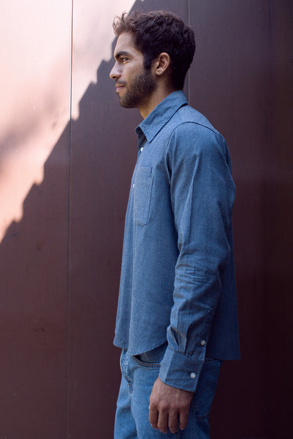 Brett Men's Shirt - Denim Blue Chambray