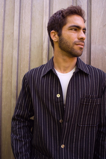 Men's Shacket - Black Stripe Stitch