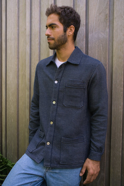 Men's Shacket - Navy White Dot Hand Weave