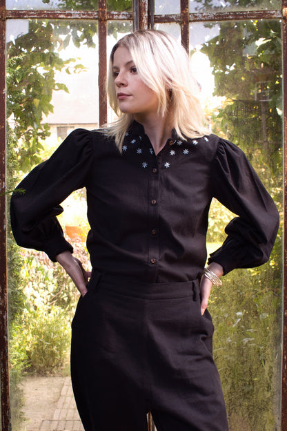 French Trousers in Handwoven Organic Cotton - Black Twill