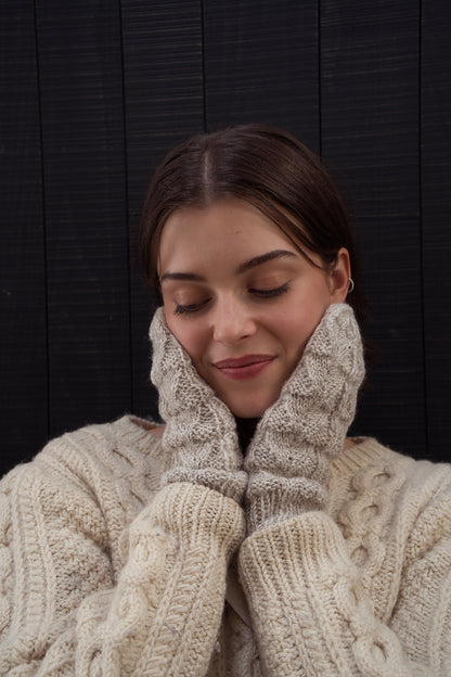 Katie Mittens - Hand Knit Light Grey