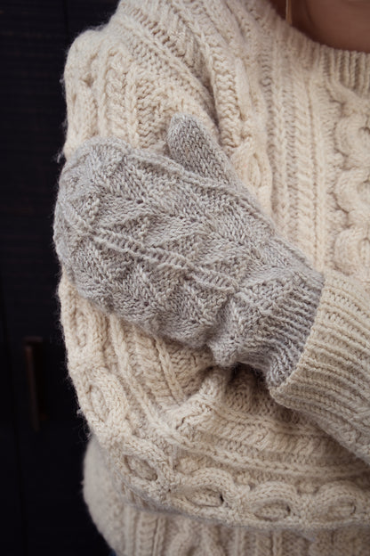 Katie Mittens - Hand Knit Light Grey