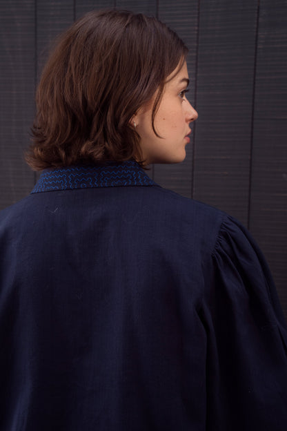 Effie Puff Sleeve Blouse - Navy