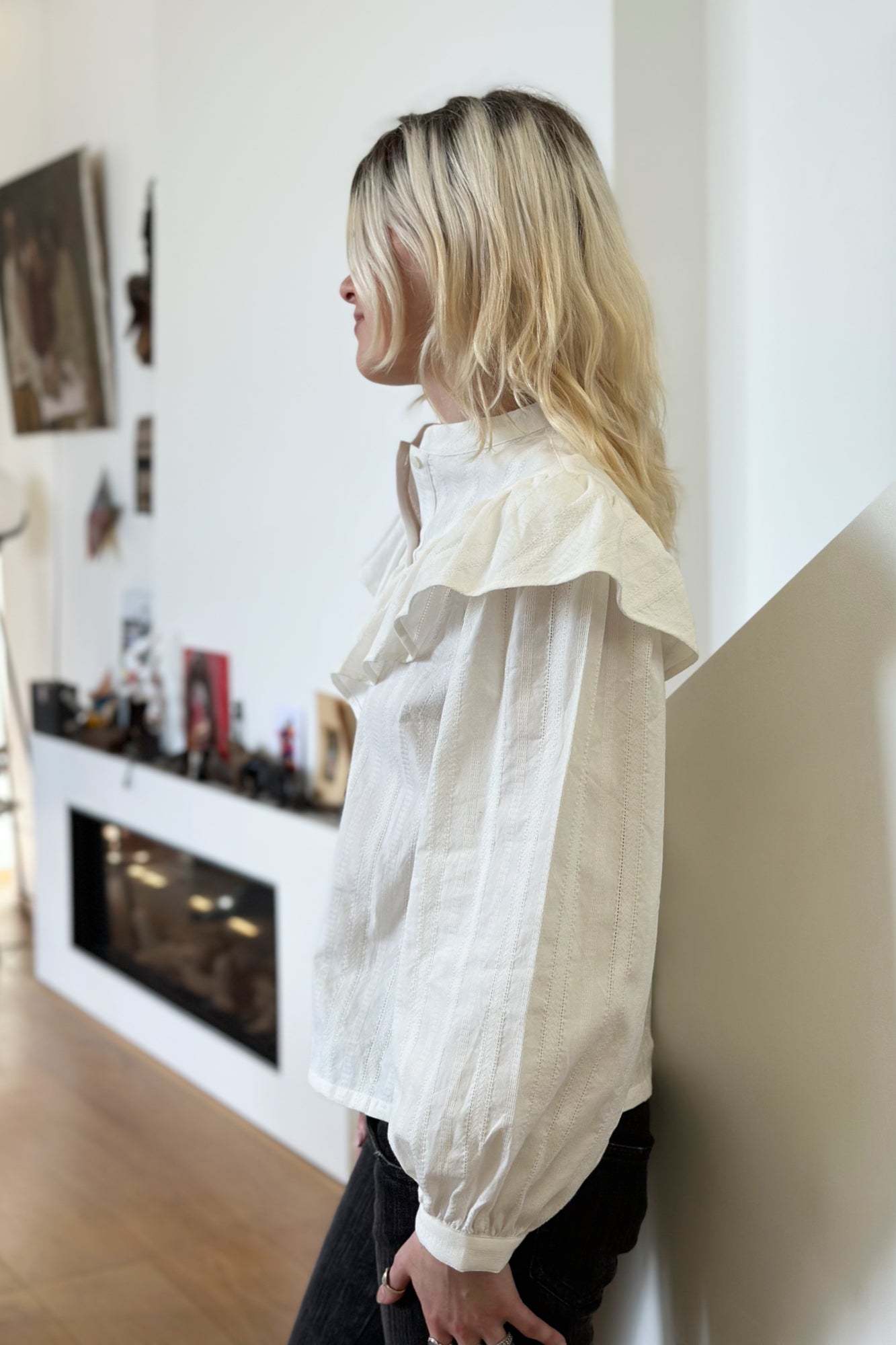 Statement Frill Blouse - White - Lace Hand Weave