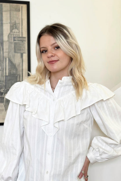 Statement Frill Blouse - White - Lace Hand Weave