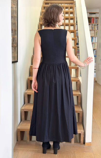 The Celia Cowl Neck Dress in Handwoven Organic Cotton - Black Twill