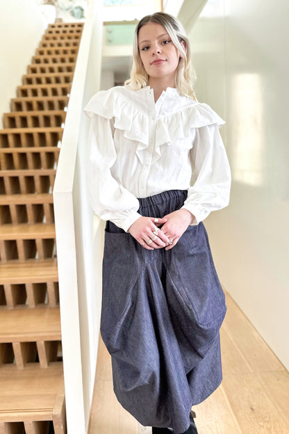 Statement Frill Blouse - White - Lace Hand Weave