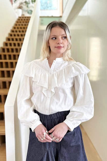 Statement Frill Blouse - White - Lace Hand Weave
