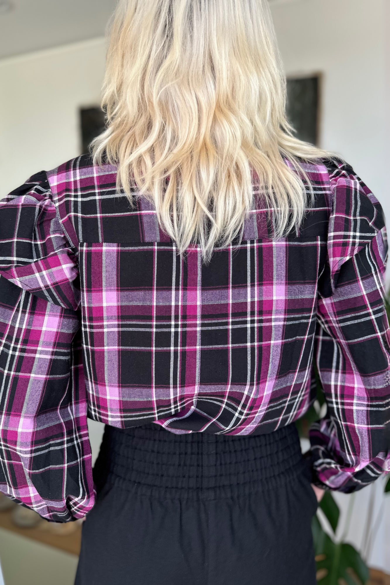 Statement Frill Shirt - Berry & Black Check