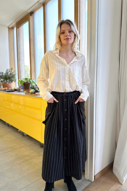 Ruth Skirt in Handwoven Organic Cotton - Black Stripe Stitch