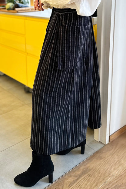 Ruth Skirt in Handwoven Organic Cotton - Black Stripe Stitch