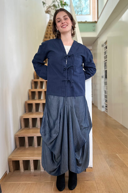 Shay Tie Jacket - Navy Twill with Hand Embroidery