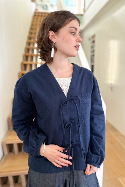 Shay Tie Jacket - Navy Twill with Hand Embroidery