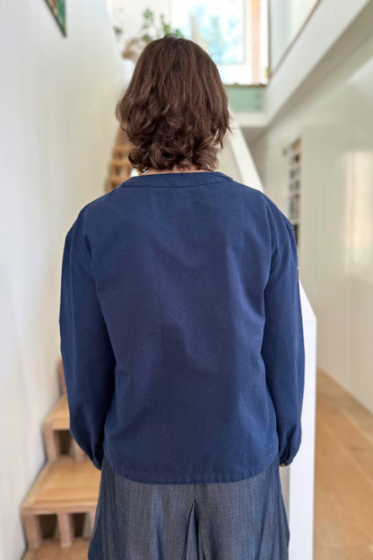 Shay Tie Jacket - Navy Twill with Hand Embroidery