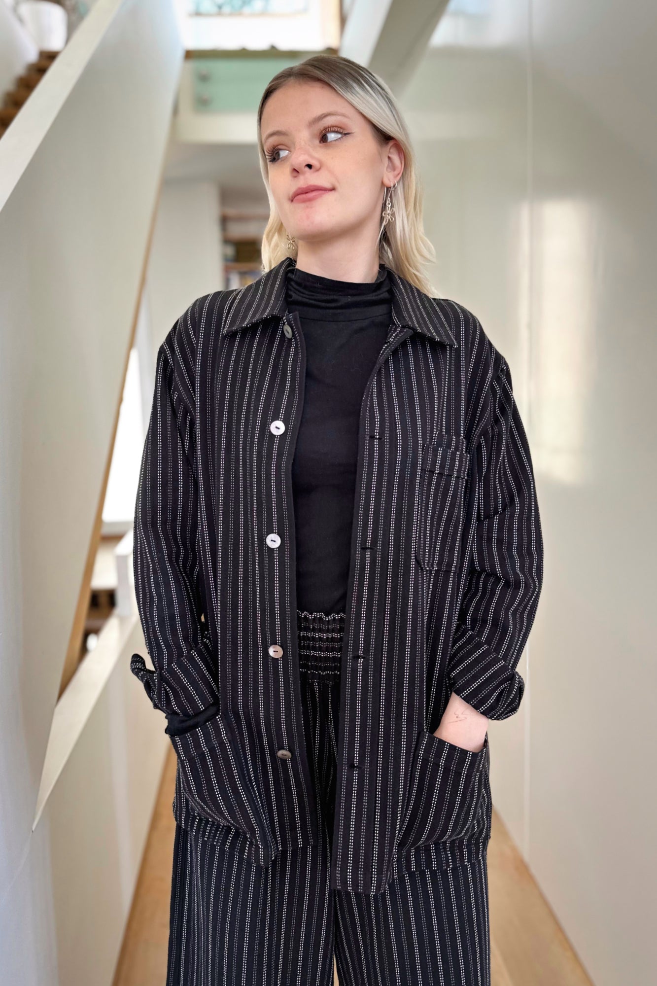 Women's Shacket - Black Stripe Stitch – Indilisi