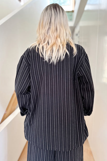 Women's Shacket - Black Stripe Stitch