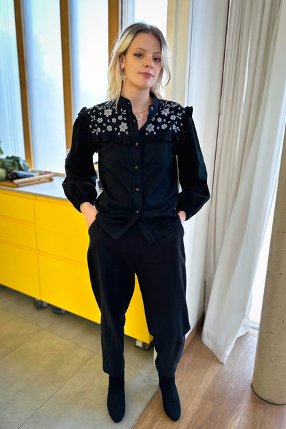 French Trousers in Handwoven Organic Cotton - Black Twill